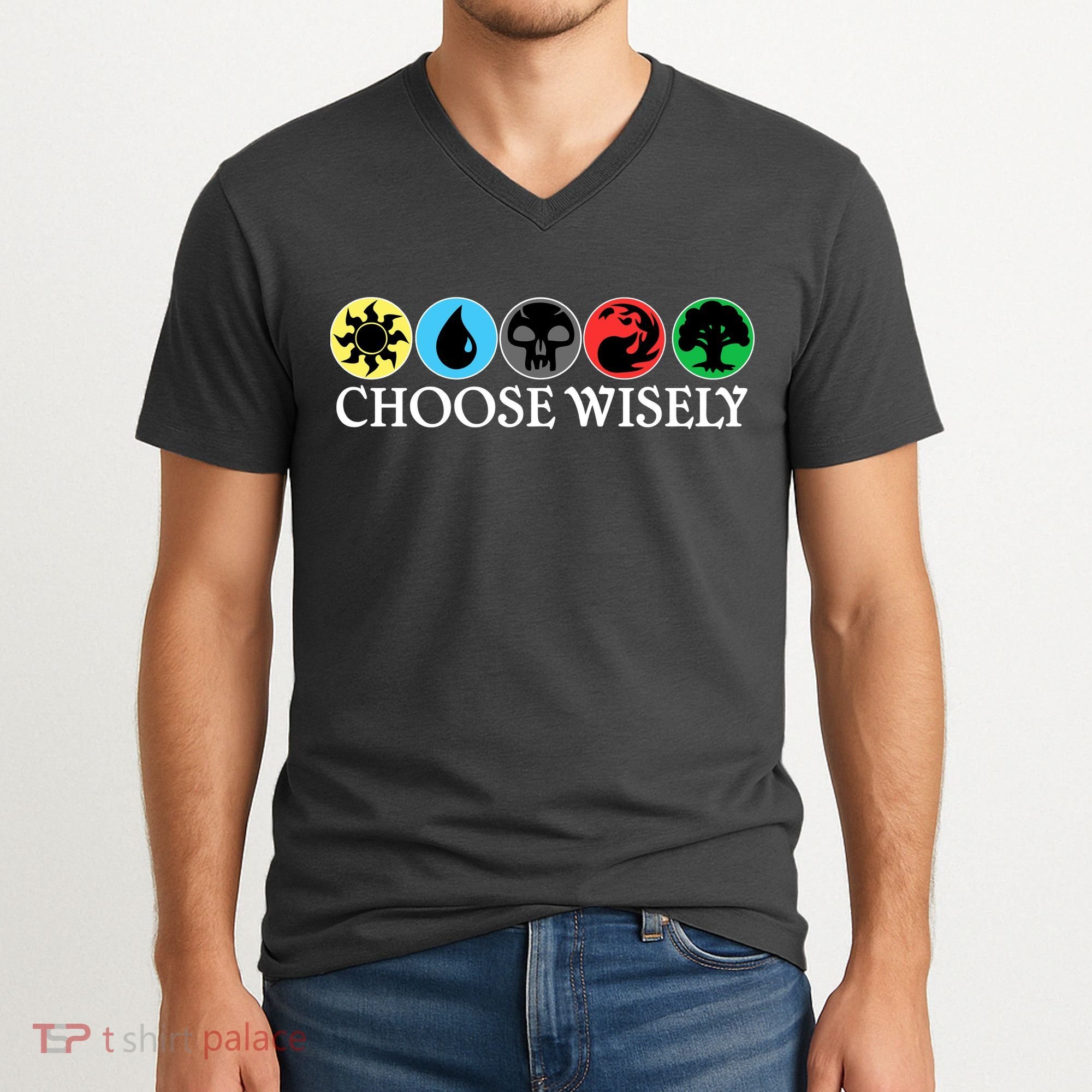 Mana Symbols Gathering Magic Choose Wisely  V-Neck T-Shirt