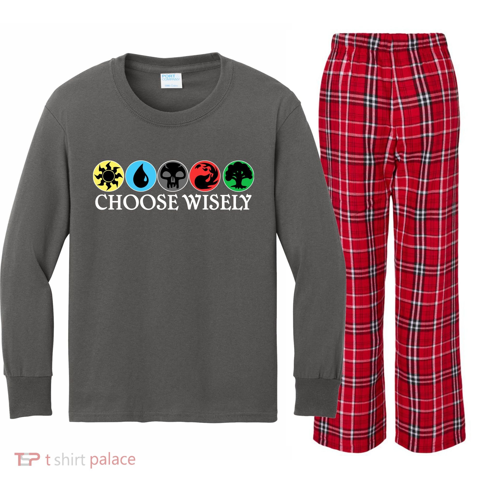 Mana Symbols Gathering Magic Choose Wisely  Kids Long Sleeve Plaid Pajama Set