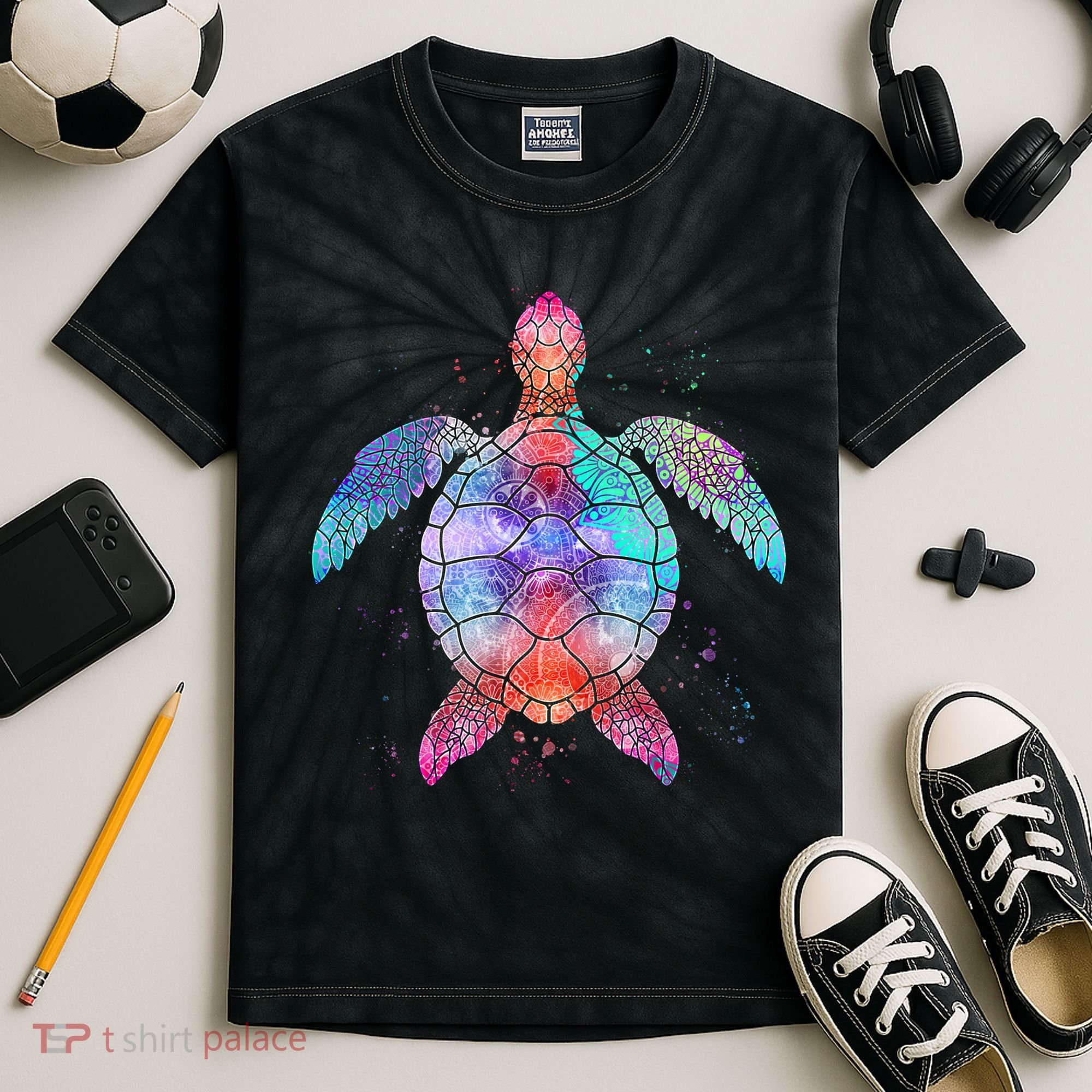 Mandala Sea Turtle Kids Tie-Dye T-Shirt
