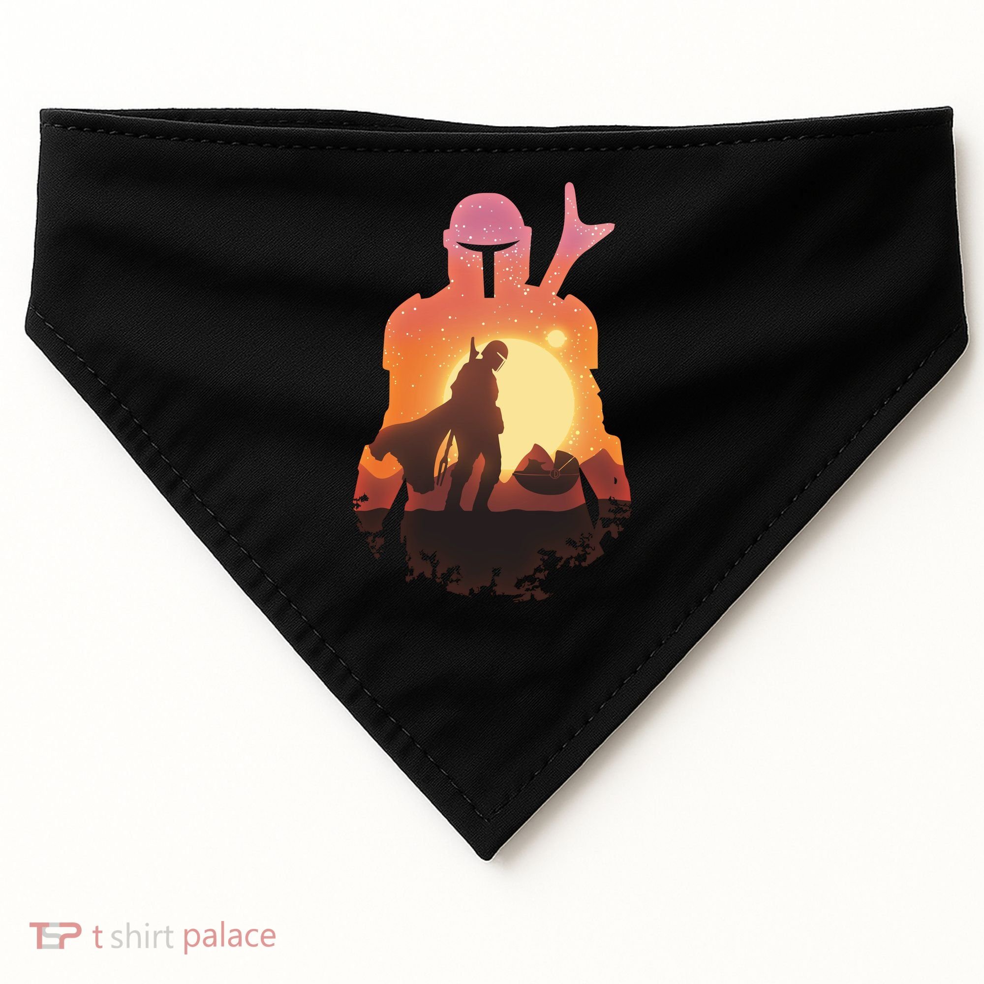 Mando Sunset Illustration Cool Graphic USA-Made Doggie Bandana