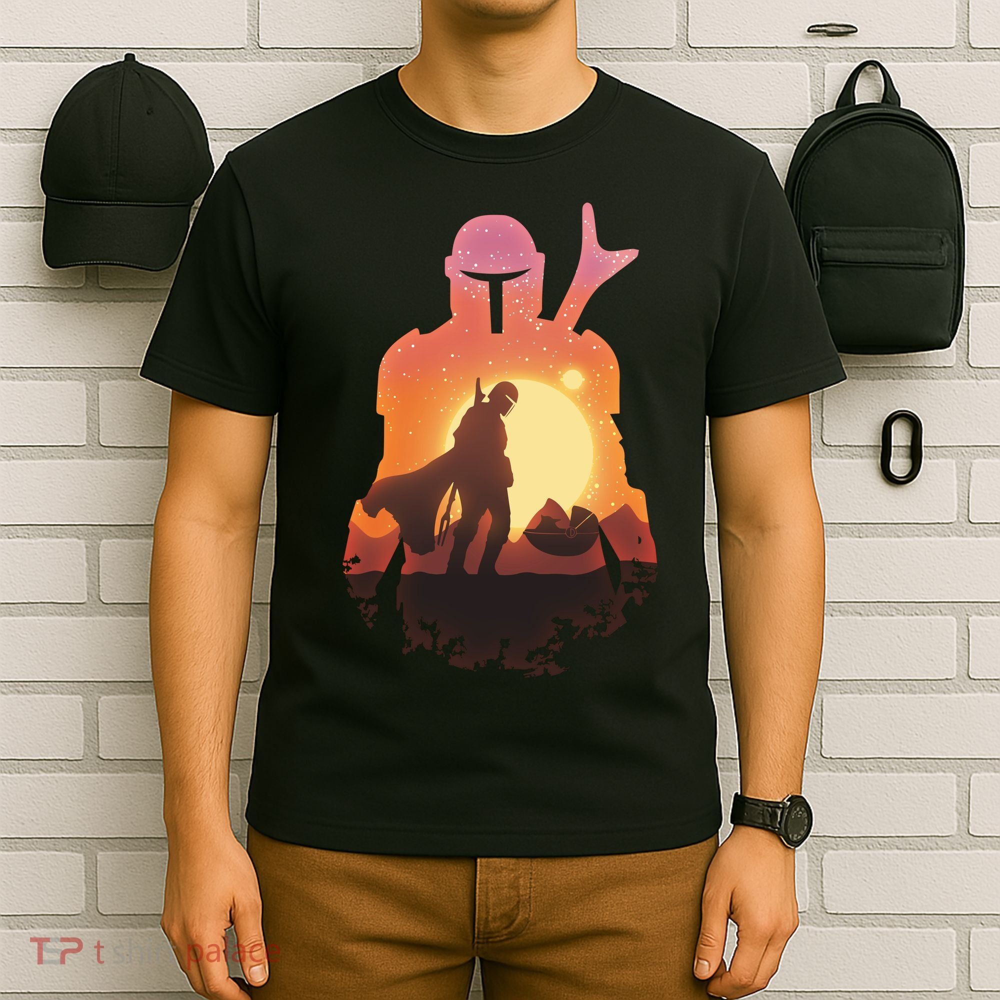 Mando Sunset Illustration Cool Graphic T-Shirt