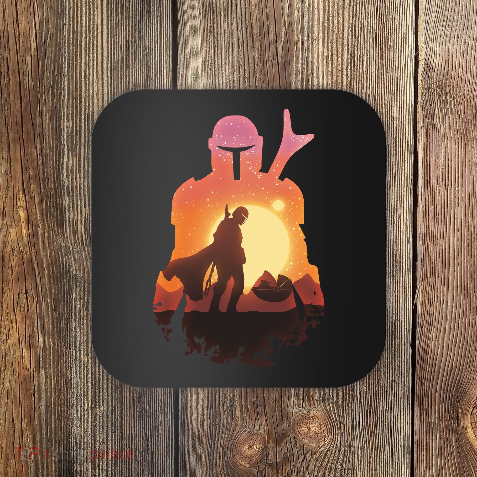 Mando Sunset Illustration Cool Graphic Coaster