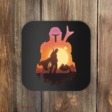 Mando Sunset Illustration Cool Graphic Coaster