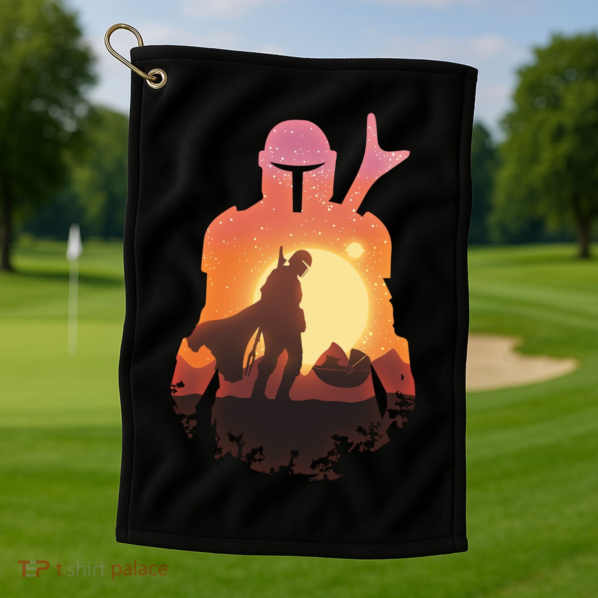 Mando Sunset Illustration Cool Graphic Golf Towel