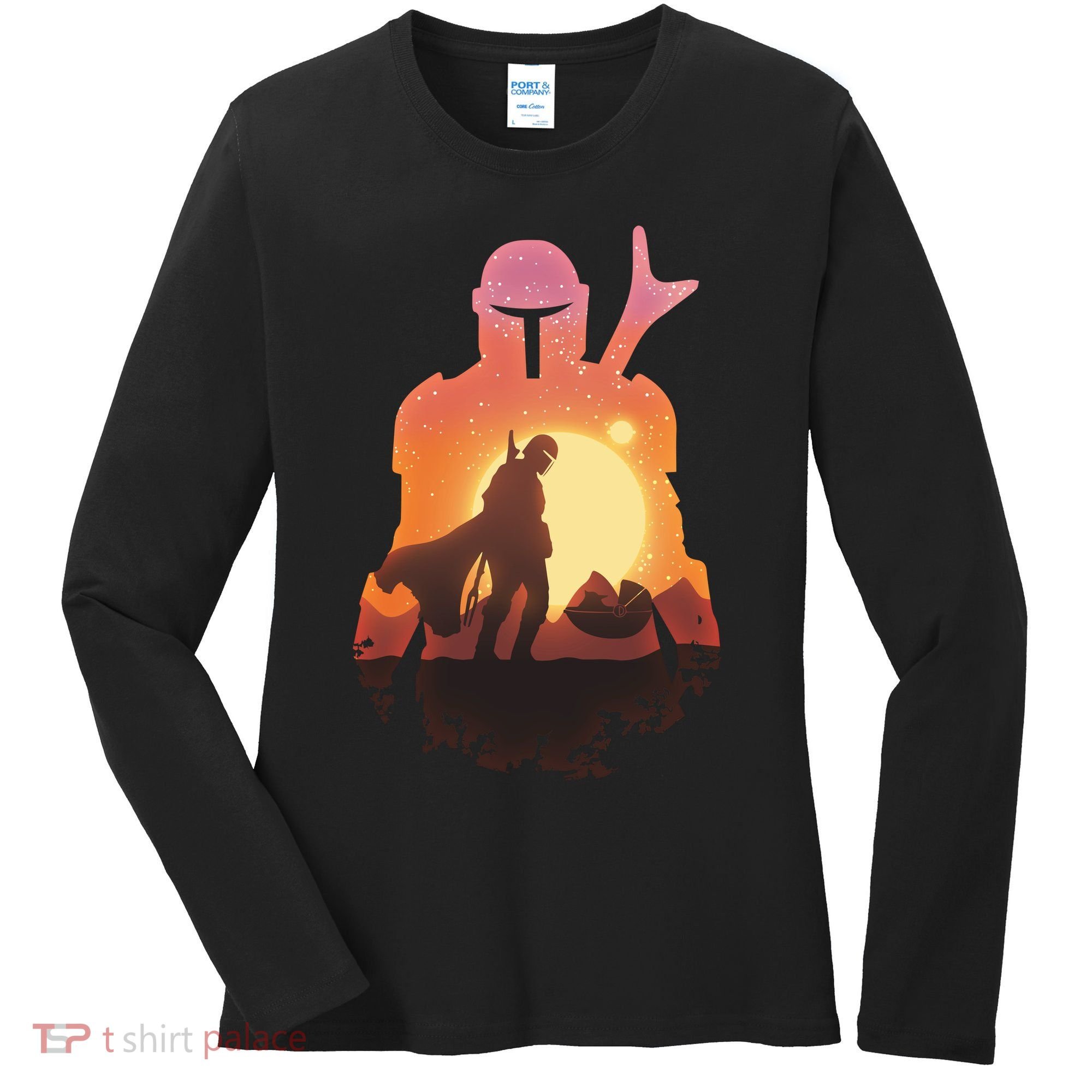 Mando Sunset Illustration Cool Graphic Women's Long Sleeve Shirt
