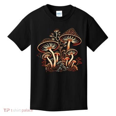 Mushrooms Aliens Psychedelic Magic Cottagecore Fairycore Kids T-Shirt