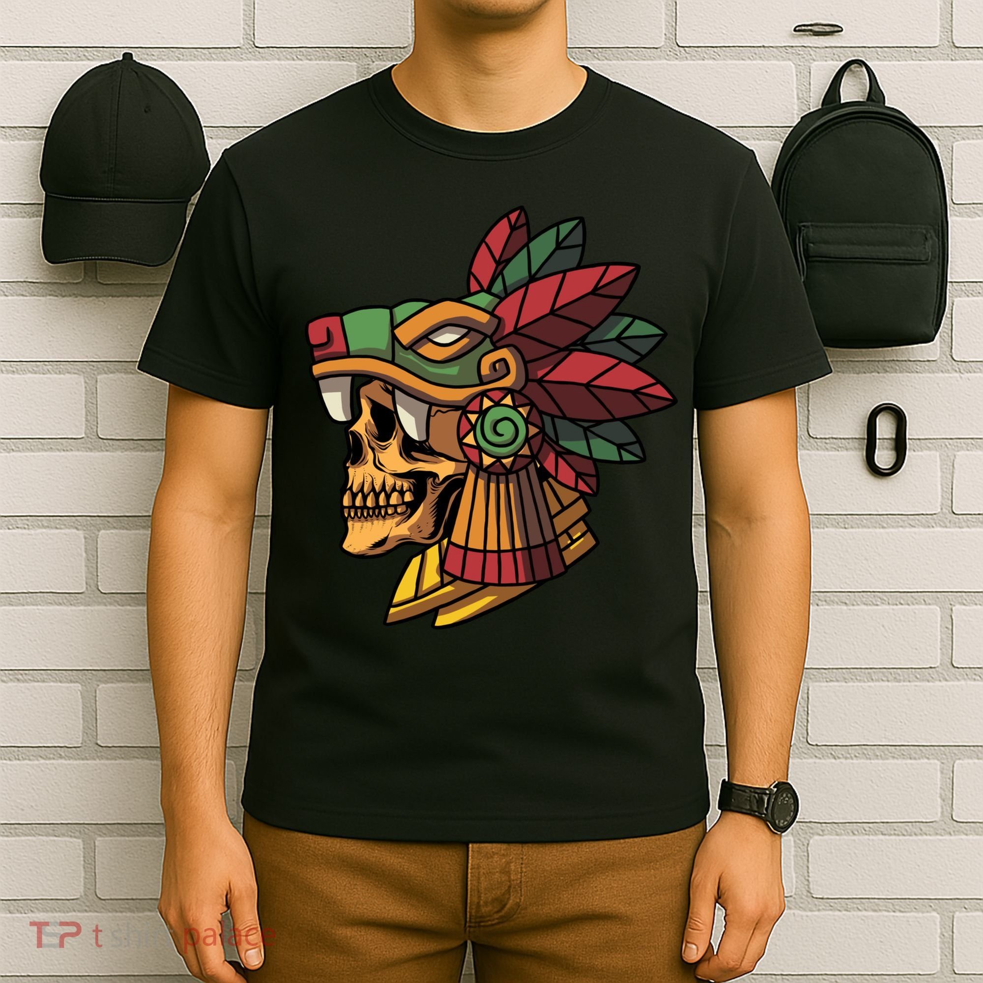 Mayan Ancient Quetzalcoatl Aztec Skull Retro T-Shirt