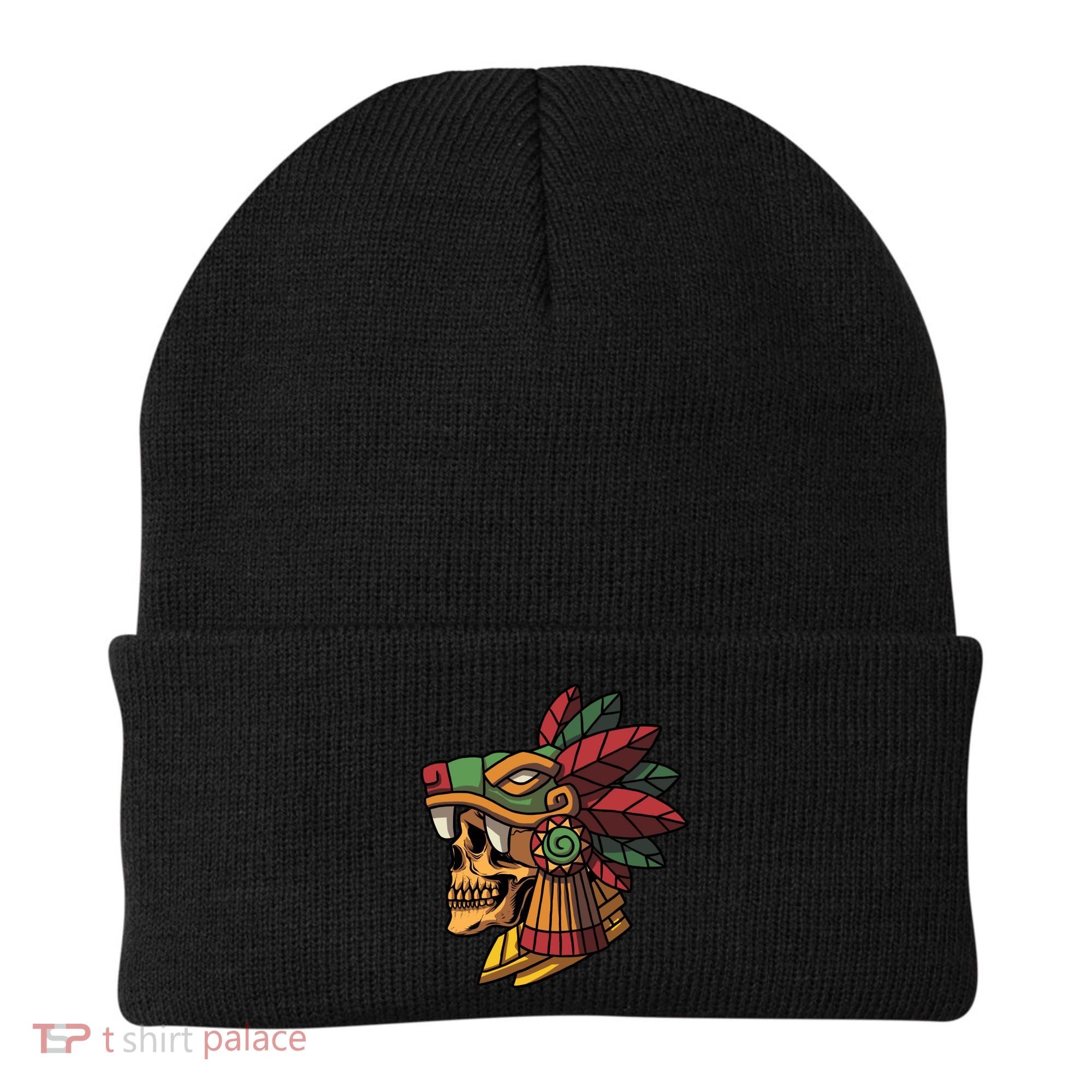 Mayan Ancient Quetzalcoatl Aztec Skull Retro Beanie