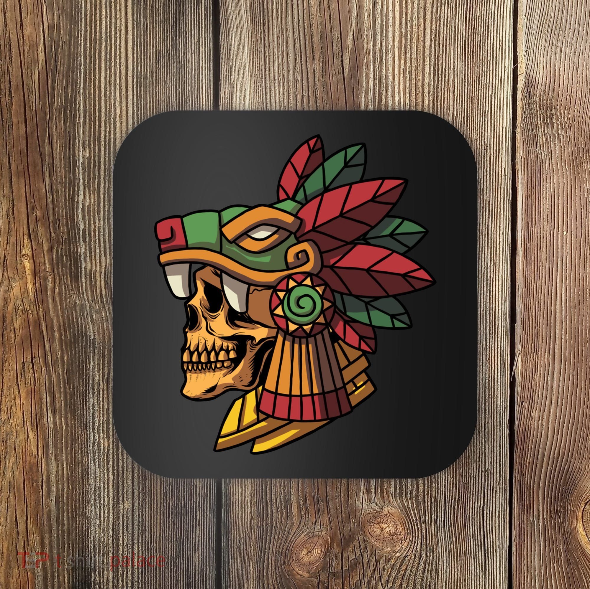 Mayan Ancient Quetzalcoatl Aztec Skull Retro Coaster