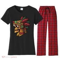 Mayan Ancient Quetzalcoatl Aztec Skull Retro Women's Flannel Pajama Set thumb 0