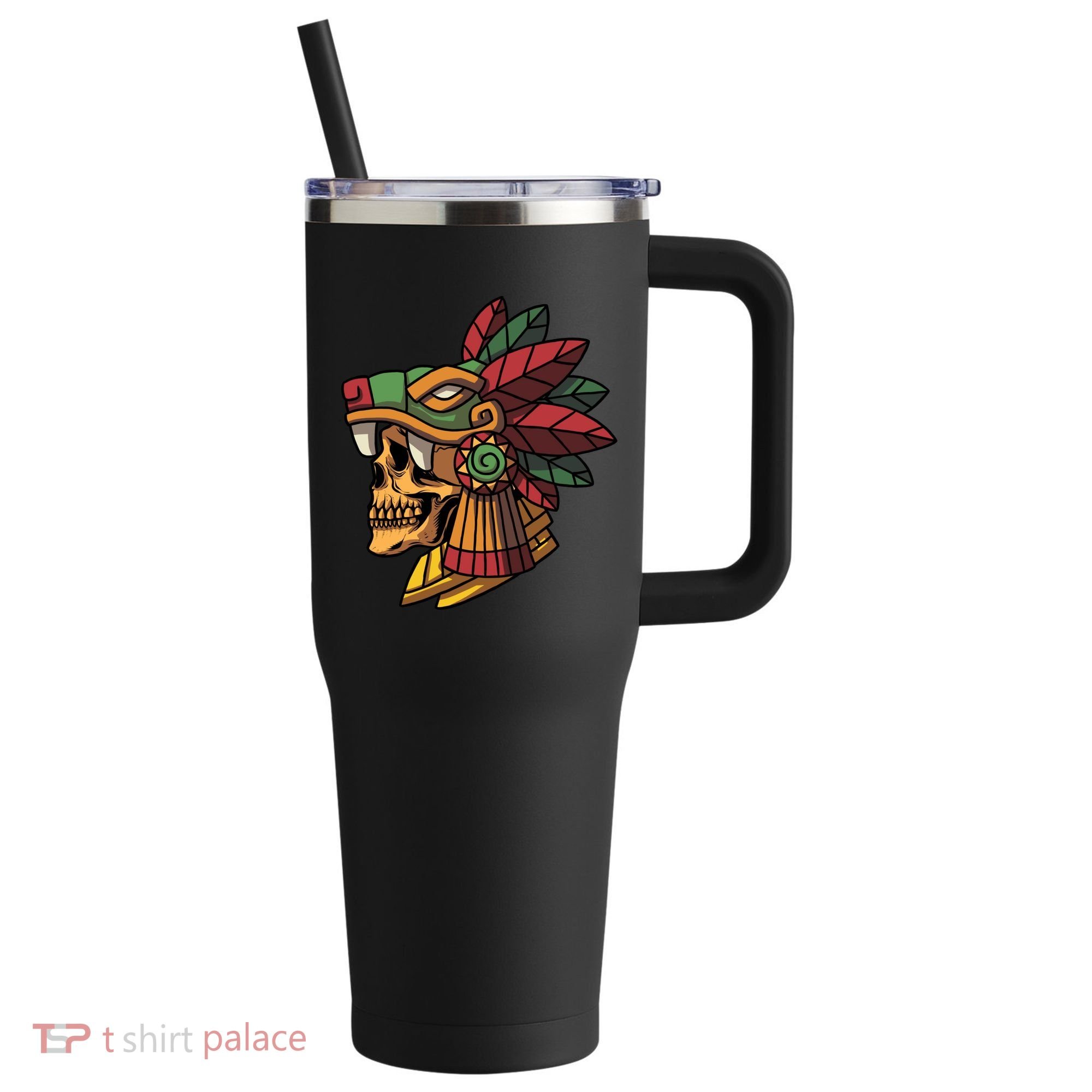 Mayan Ancient Quetzalcoatl Aztec Skull Retro 40oz Vacuum Insulated Stainless Steel Travel Tumbler