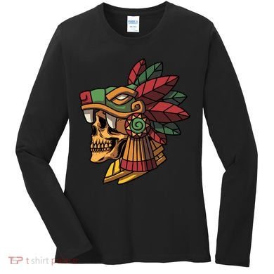 Mayan Ancient Quetzalcoatl Aztec Skull Retro Women's Long Sleeve Shirt