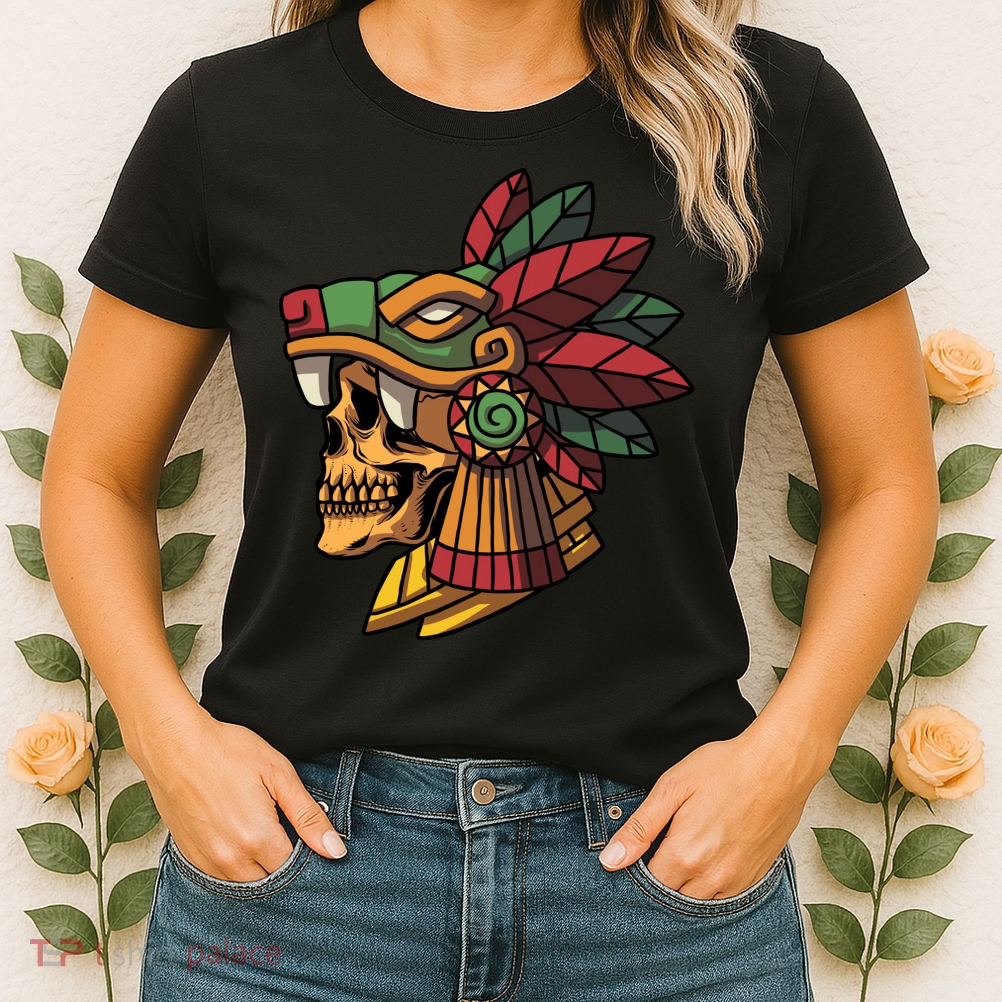 Mayan Ancient Quetzalcoatl Aztec Skull Retro Women's T-Shirt