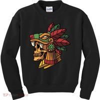 Mayan Ancient Quetzalcoatl Aztec Skull Retro Kids Sweatshirt thumb 0