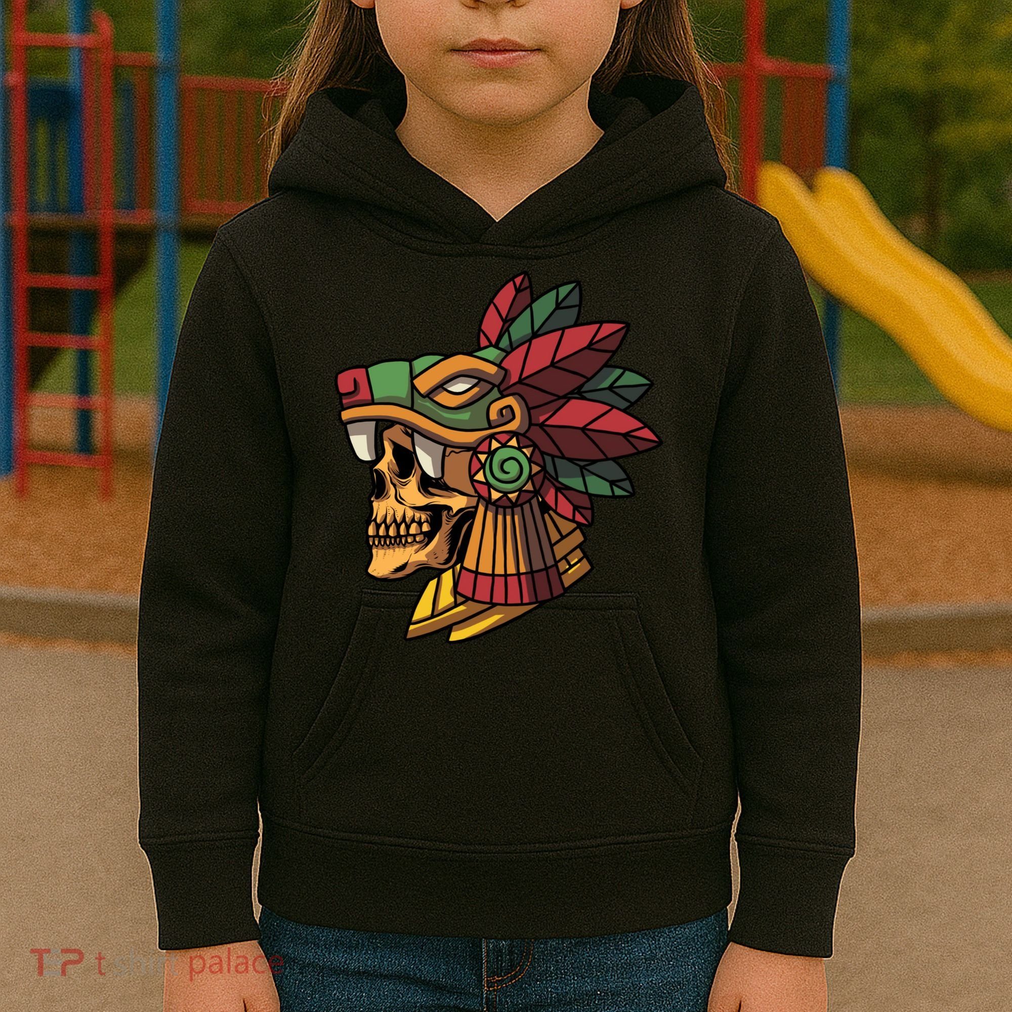 Mayan Ancient Quetzalcoatl Aztec Skull Retro Kids Hoodie
