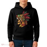 Mayan Ancient Quetzalcoatl Aztec Skull Retro Kids Hoodie thumb 4