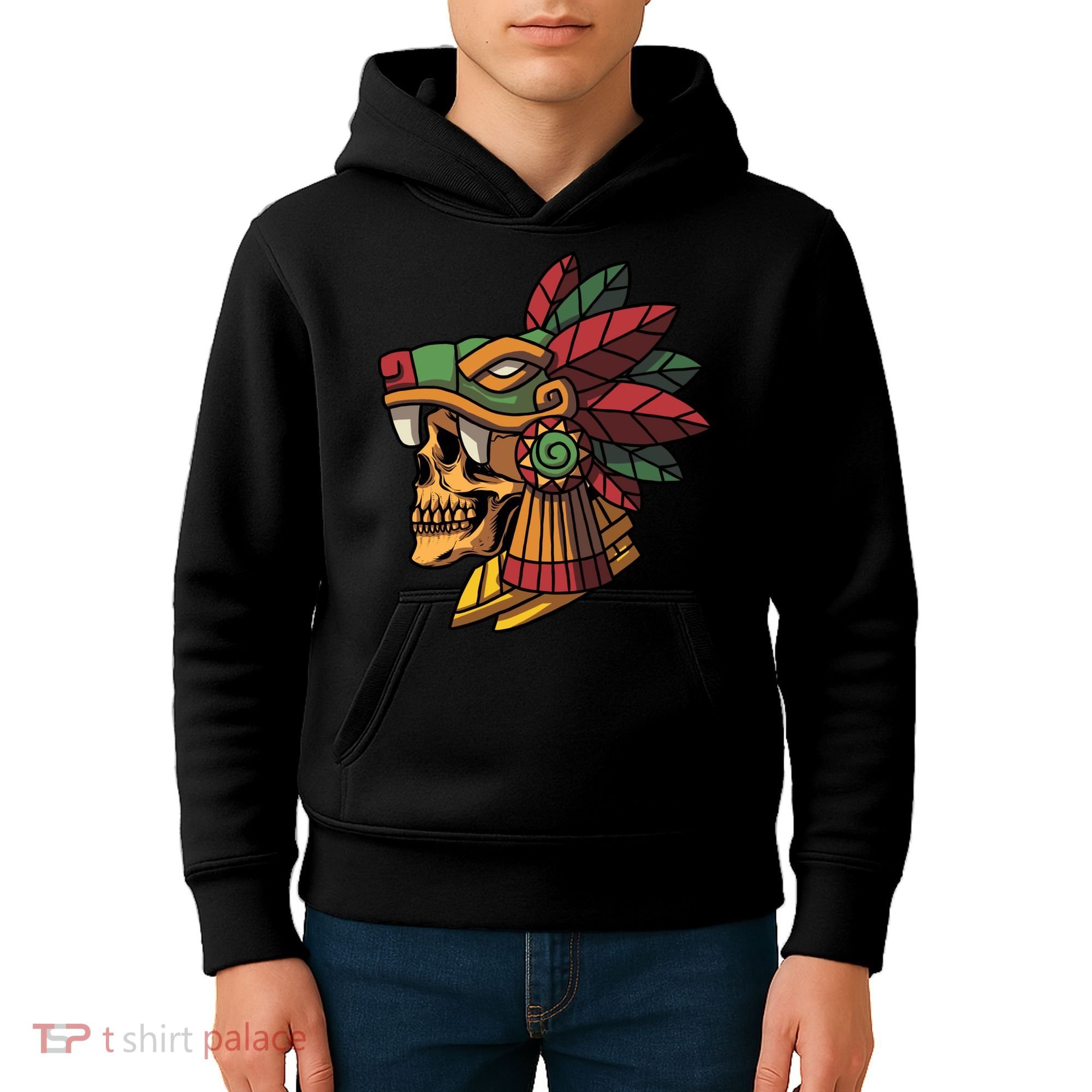 Mayan Ancient Quetzalcoatl Aztec Skull Retro Kids Hoodie