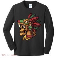 Mayan Ancient Quetzalcoatl Aztec Skull Retro Kids Long Sleeve Shirt thumb 0
