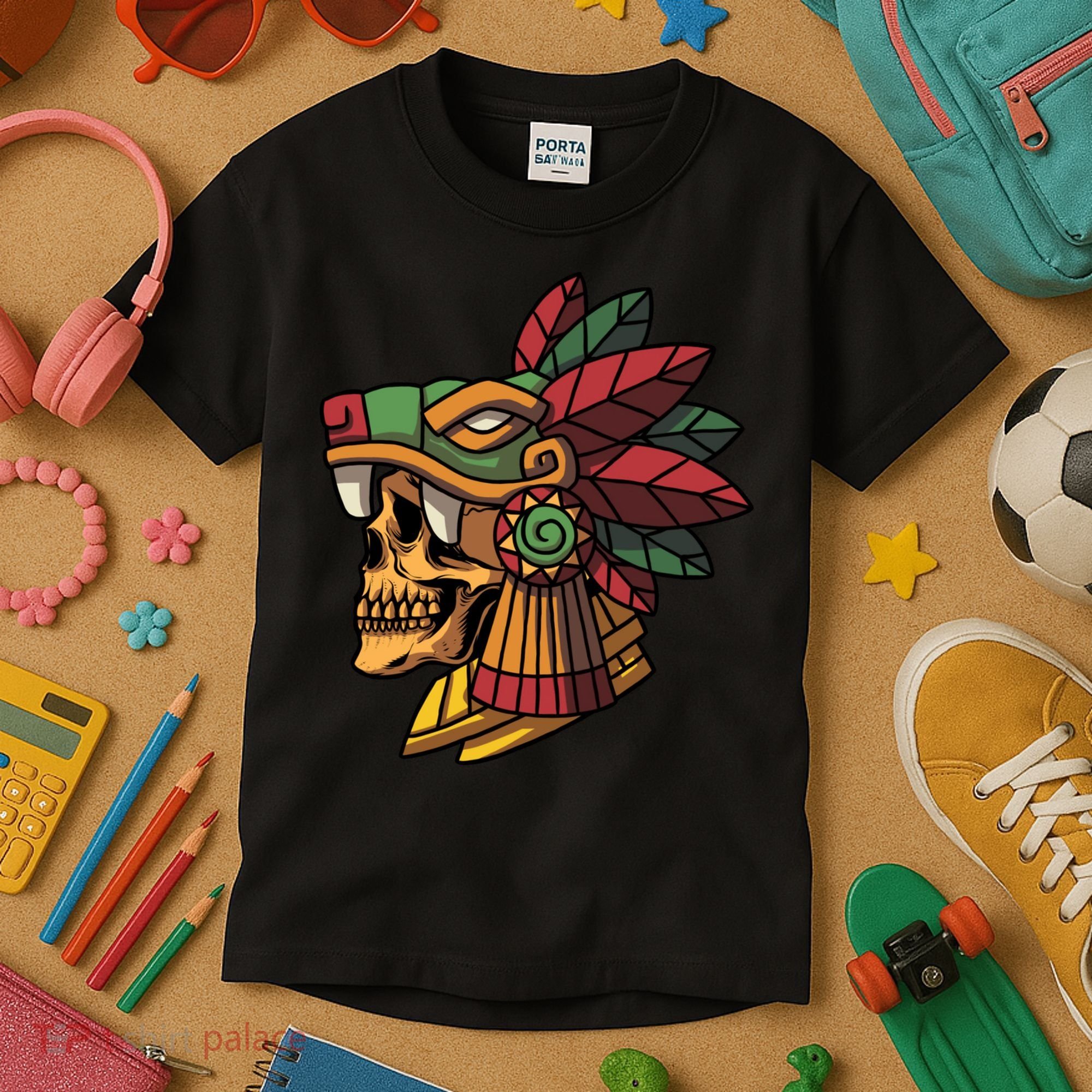Mayan Ancient Quetzalcoatl Aztec Skull Retro Kids T-Shirt