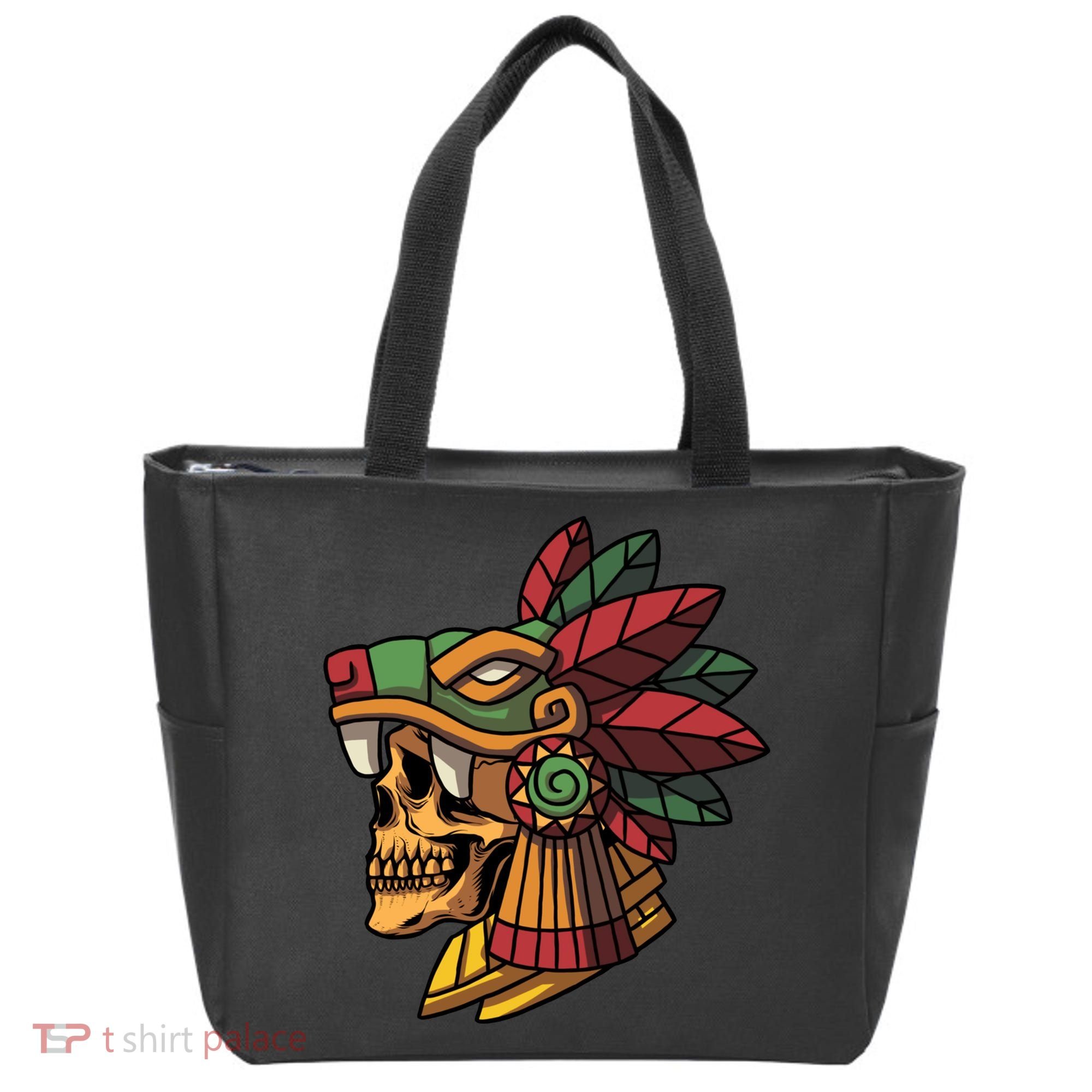 Mayan Ancient Quetzalcoatl Aztec Skull Retro Tote Bag