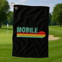 Mobile Alabama Retro Sunset Golf Towel thumb 1