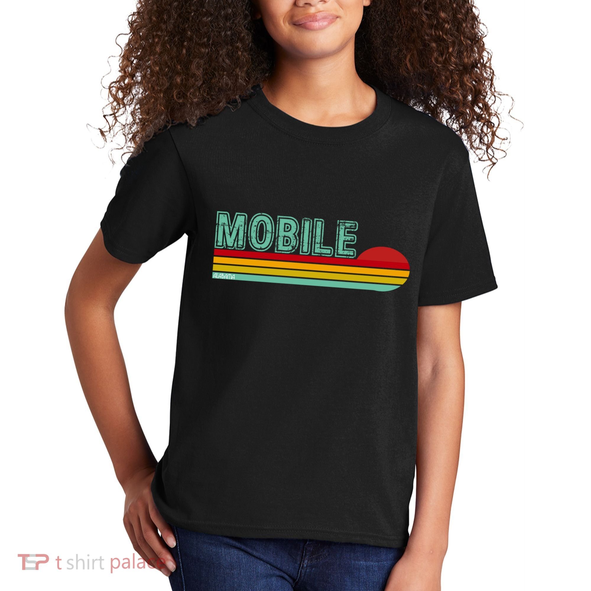 Mobile Alabama Retro Sunset Kids T-Shirt