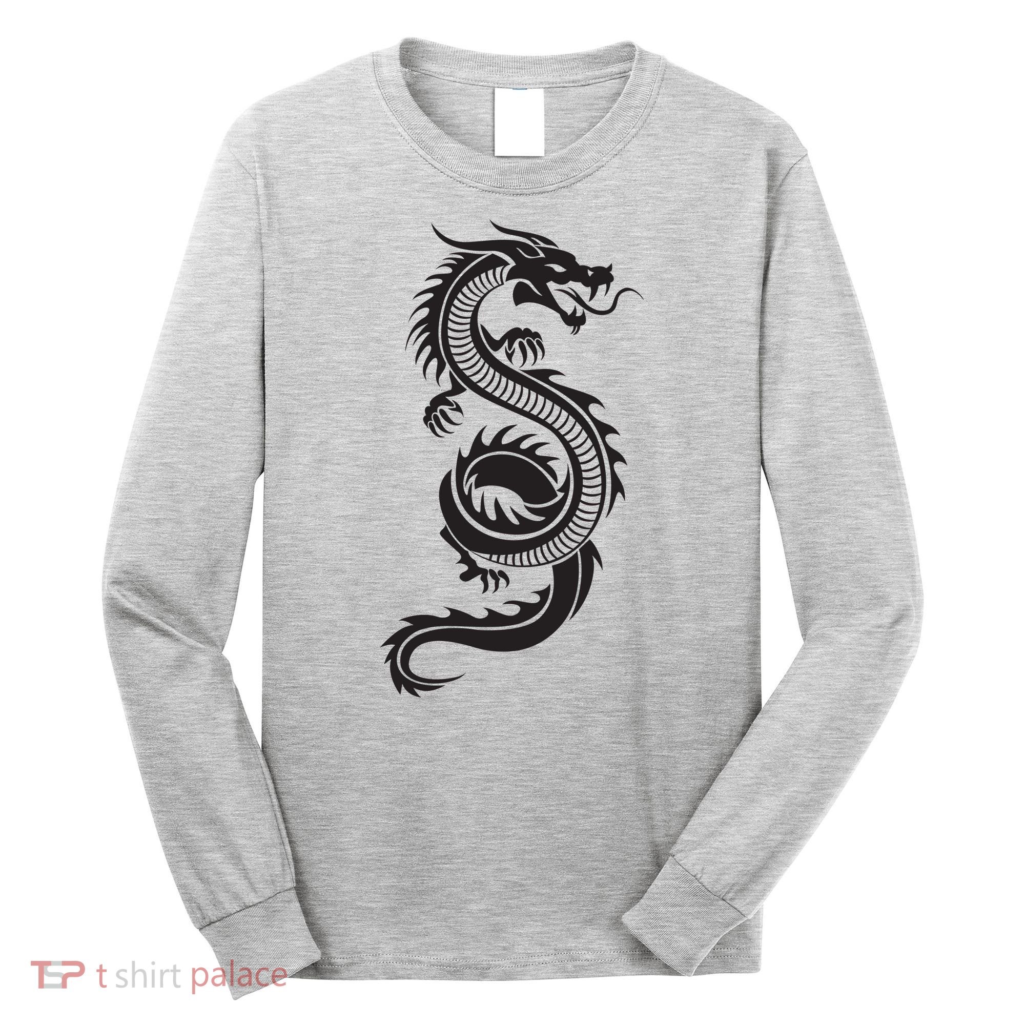 Martial Arts Red Chinese Firedrake Dragon Print Art Long Sleeve Shirt