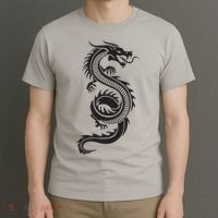 Martial Arts Red Chinese Firedrake Dragon Print Art T-Shirt thumb 3