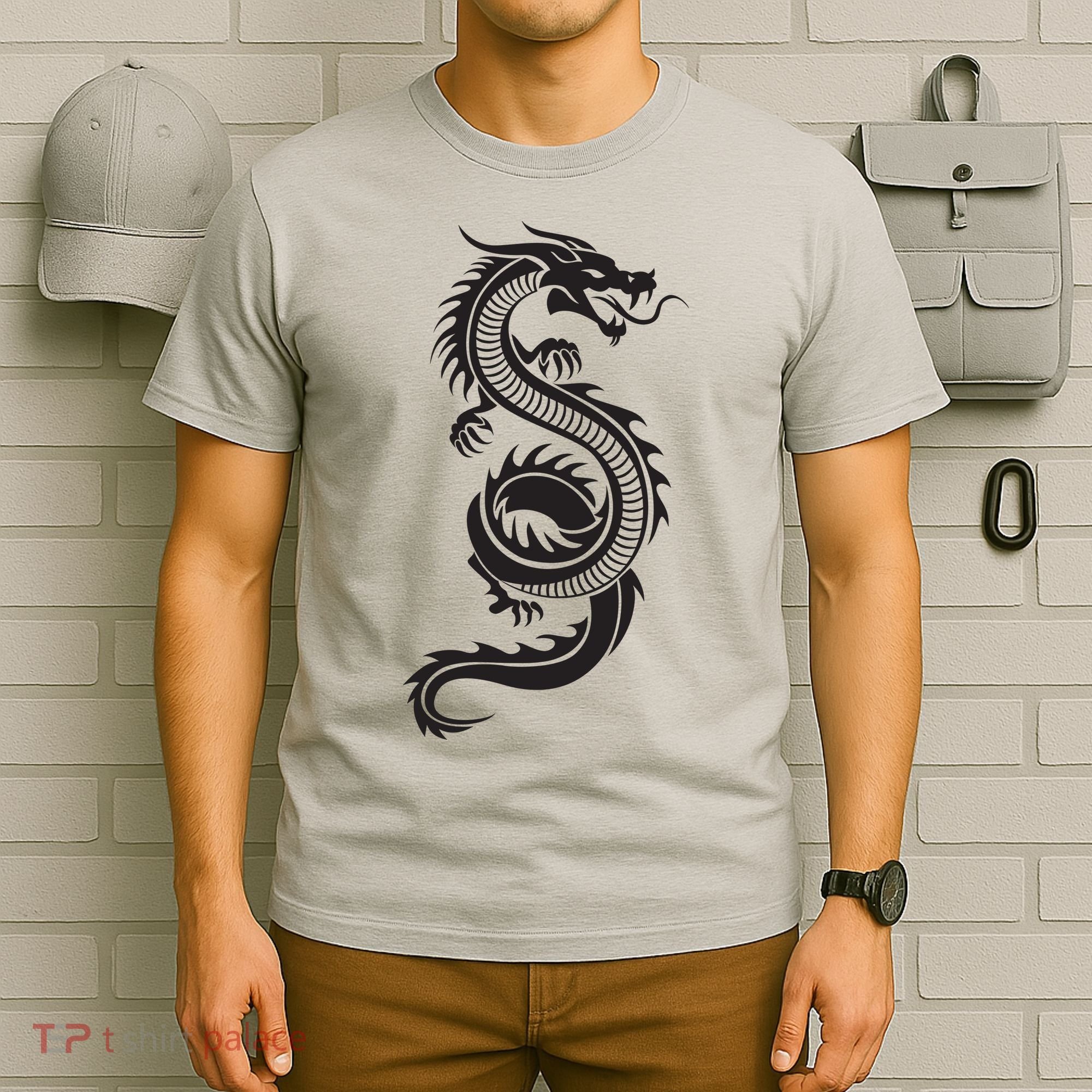Martial Arts Red Chinese Firedrake Dragon Print Art T-Shirt