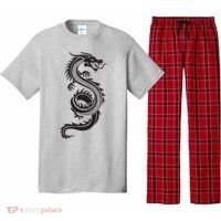Martial Arts Red Chinese Firedrake Dragon Print Art Pajama Set thumb 0
