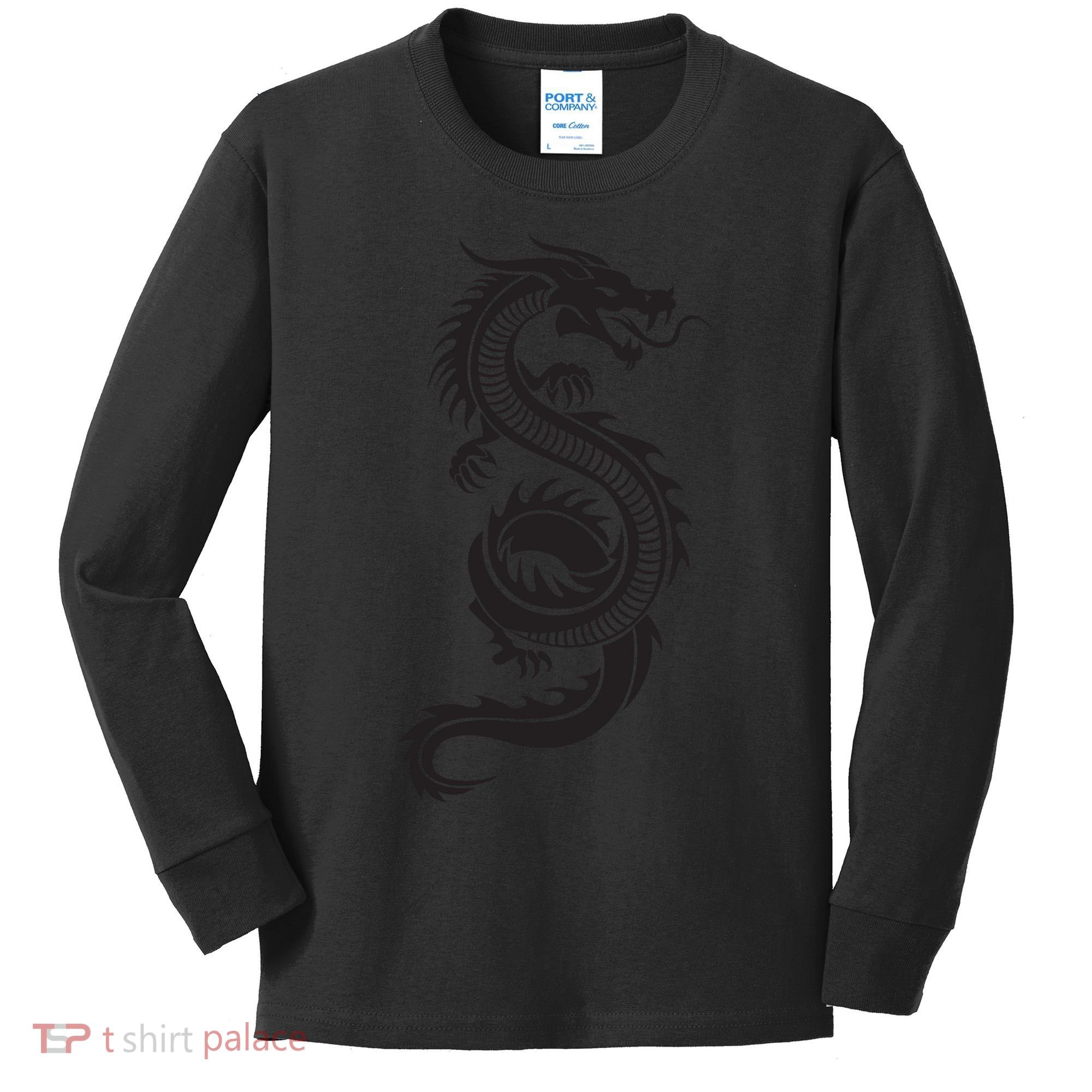 Martial Arts Red Chinese Firedrake Dragon Print Art Kids Long Sleeve Shirt