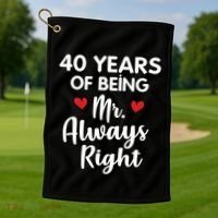 Mr Always Right 40th Wedding Anniversary Gift For Husband Funny Gift Golf Towel thumb 1