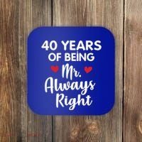 Mr Always Right 40th Wedding Anniversary Gift For Husband Funny Gift Coaster thumb 0