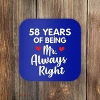 Mr Always Right 58th Wedding Anniversary Gift For Husband Gift Coaster thumb 0