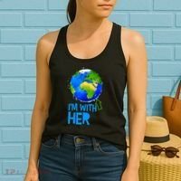 March For Science I'm With Her Earth Globe Scientists Women's Tank Top thumb 2