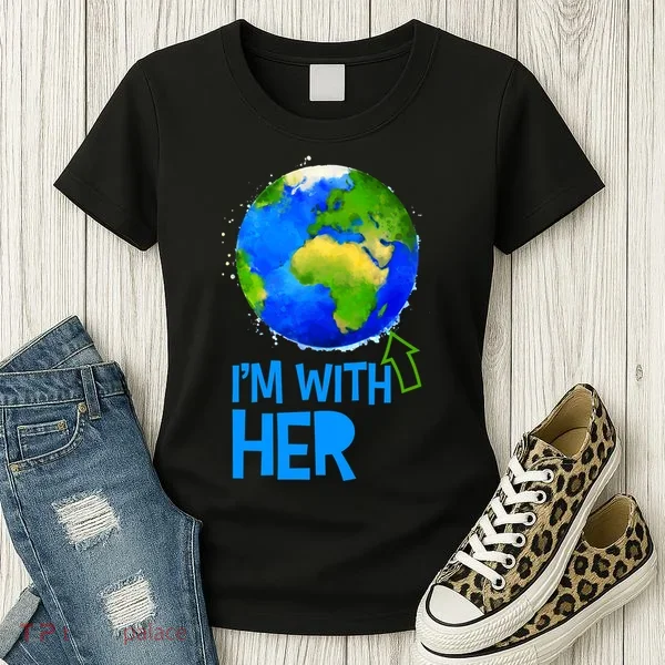 March For Science I'm With Her Earth Globe Scientists Women's T-Shirt