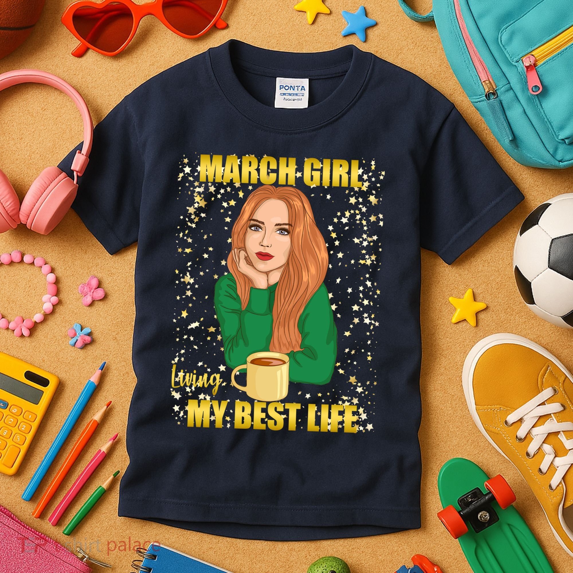 March Girl Living My Best Life Kids T-Shirt