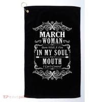 March Woman Funny Birthday Golf Towel thumb 0