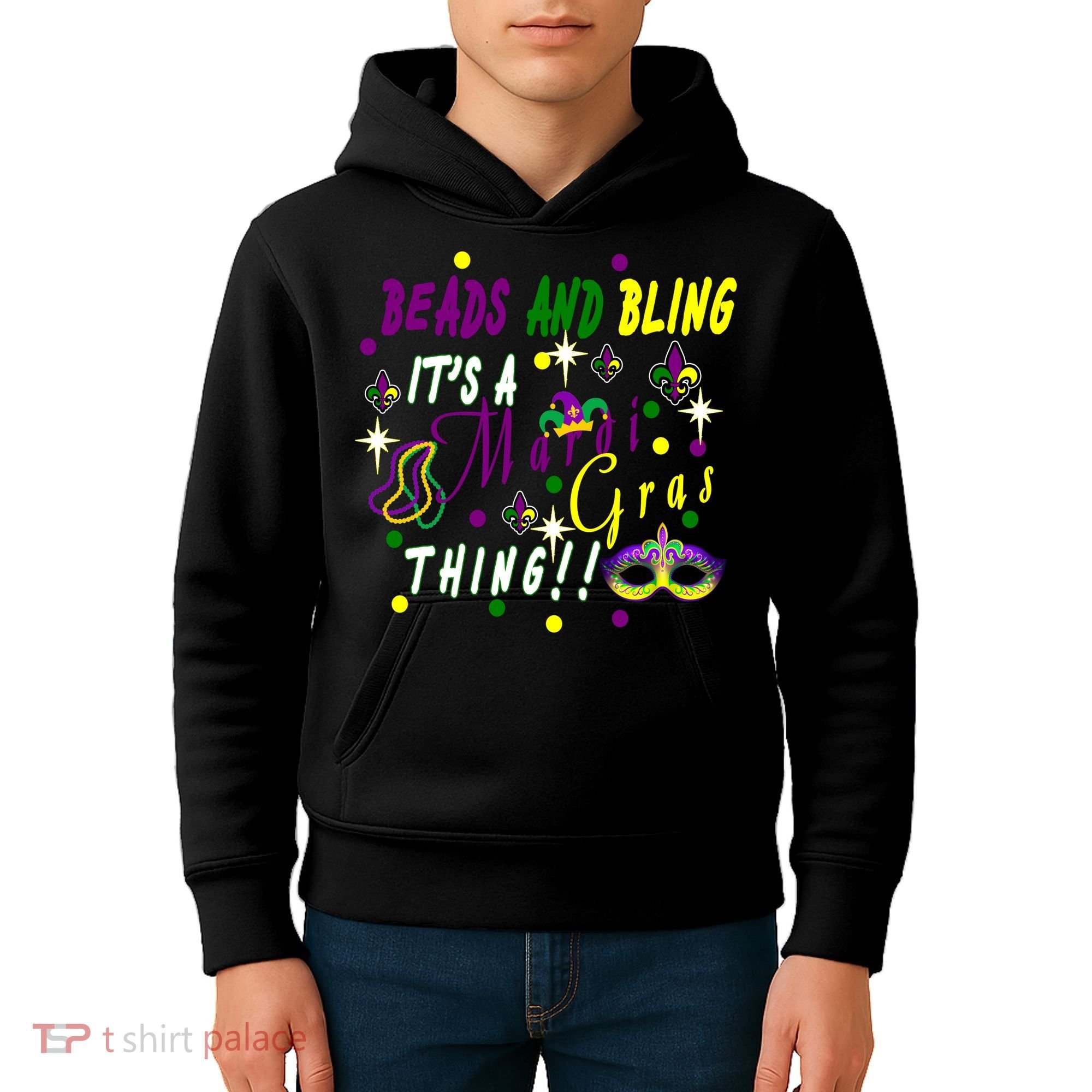 Mardi Gras Beads And Bling Celebration Kids Hoodie