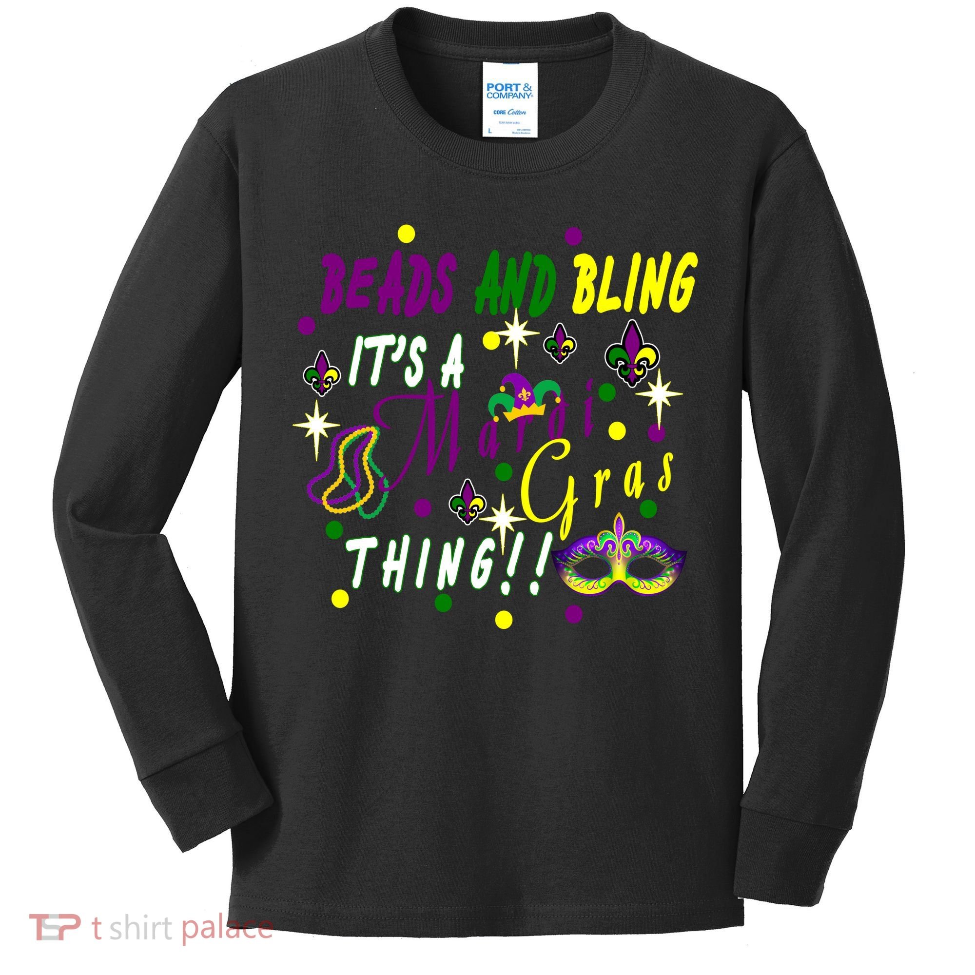 Mardi Gras Beads And Bling Celebration Kids Long Sleeve Shirt