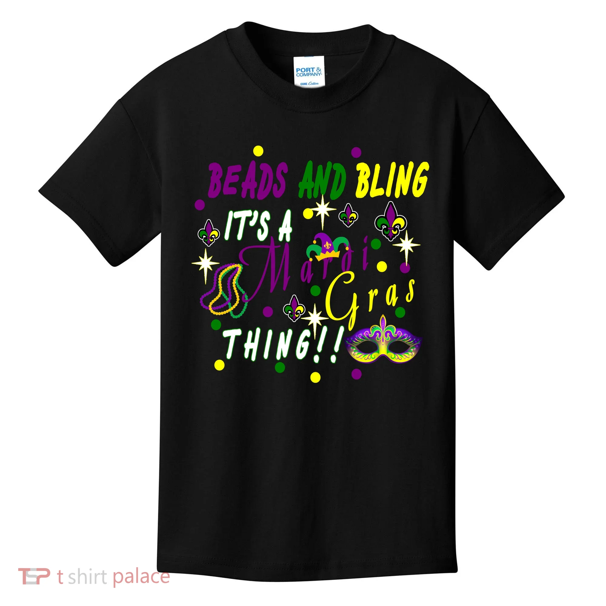 Mardi Gras Beads And Bling Celebration Kids T-Shirt