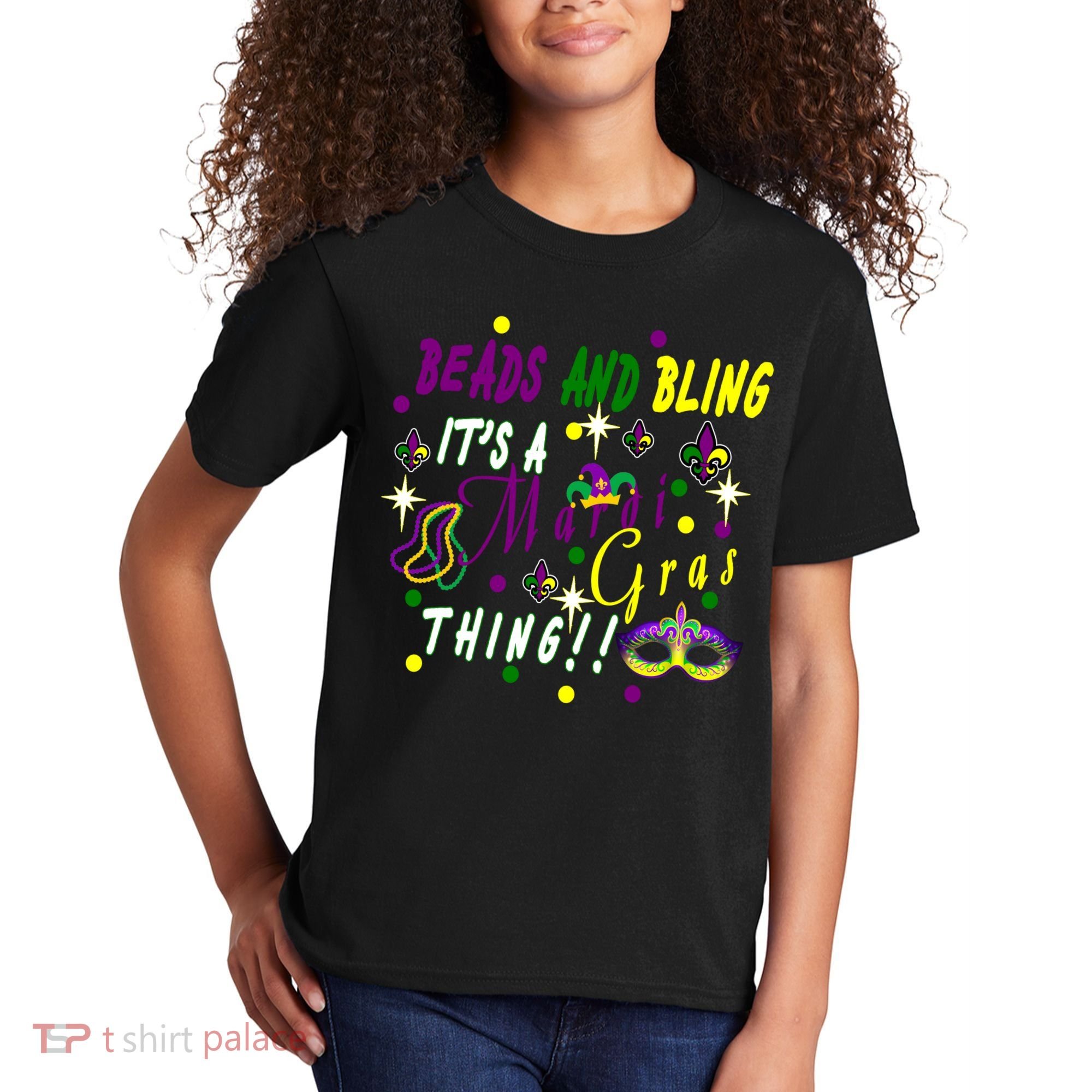 Mardi Gras Beads And Bling Celebration Kids T-Shirt
