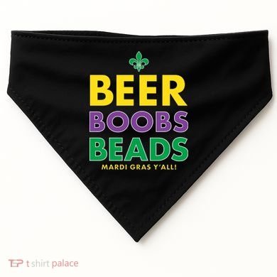 Mardi Gras Beer Boobs Beads USA-Made Doggie Bandana