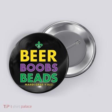 Mardi Gras Beer Boobs Beads Button