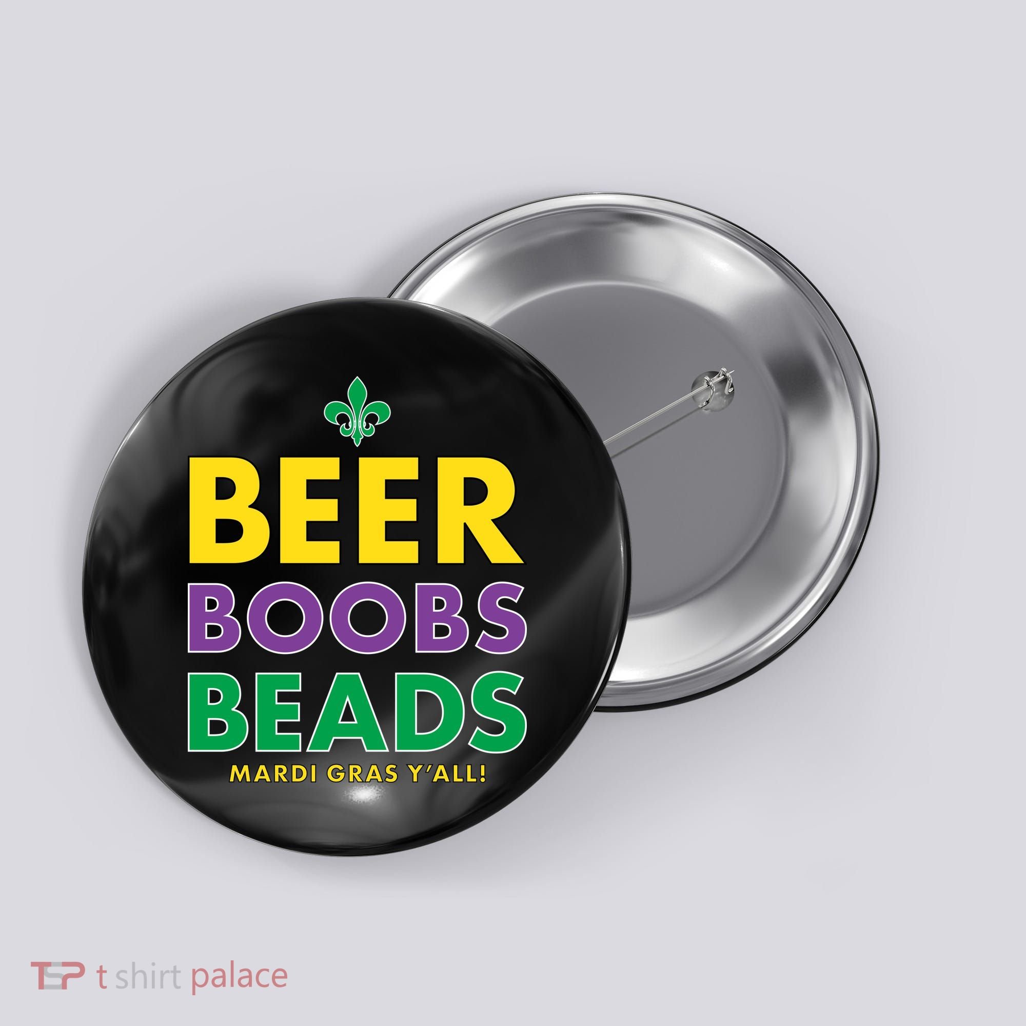 Mardi Gras Beer Boobs Beads Button