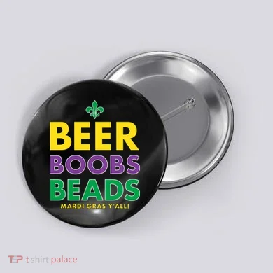 Mardi Gras Beer Boobs Beads Button