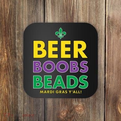 Mardi Gras Beer Boobs Beads Coaster
