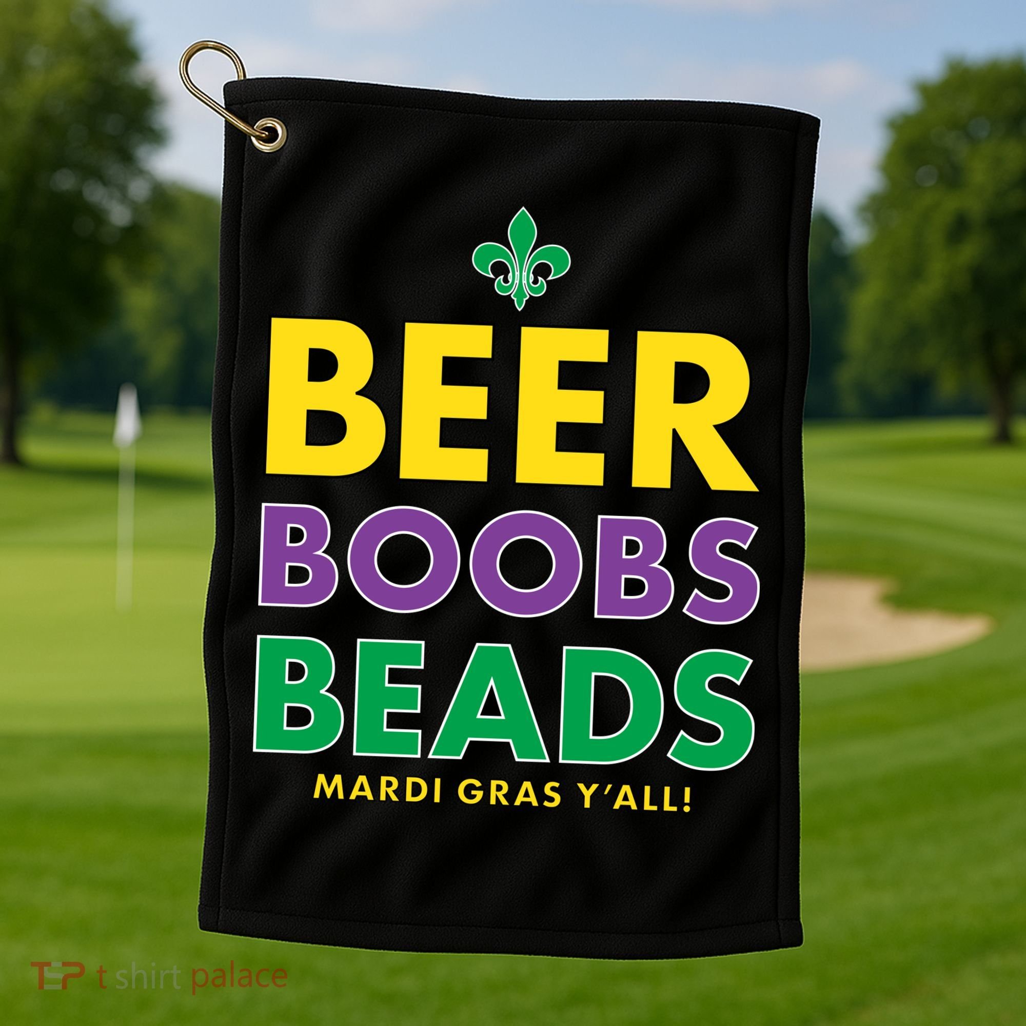 Mardi Gras Beer Boobs Beads Golf Towel