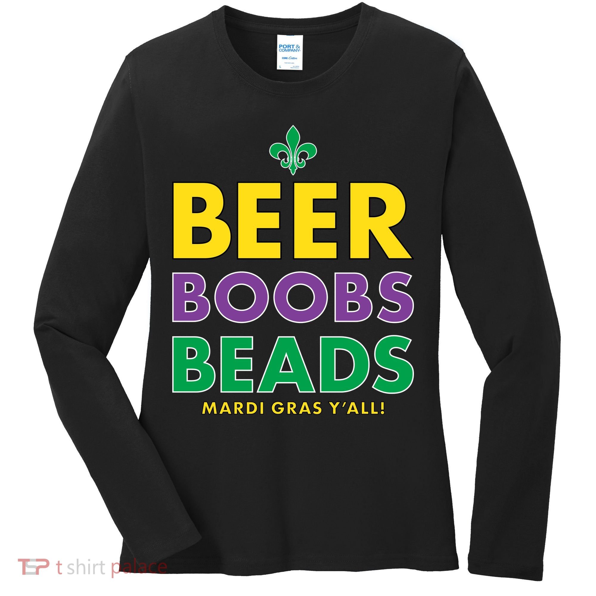 Mardi Gras Beer Boobs Beads Women's Long Sleeve Shirt