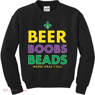 Mardi Gras Beer Boobs Beads Kids Sweatshirt